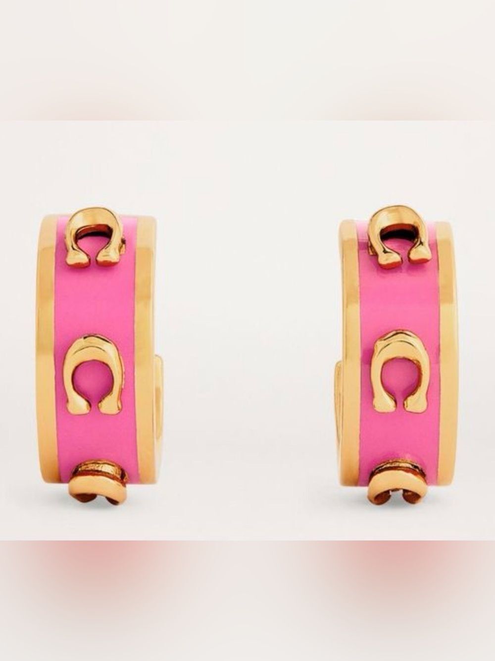 NWT COACH Pink Gold Enamel Signature C Logo Mini Huggie Hoop Earrings - Picture 8 of 10